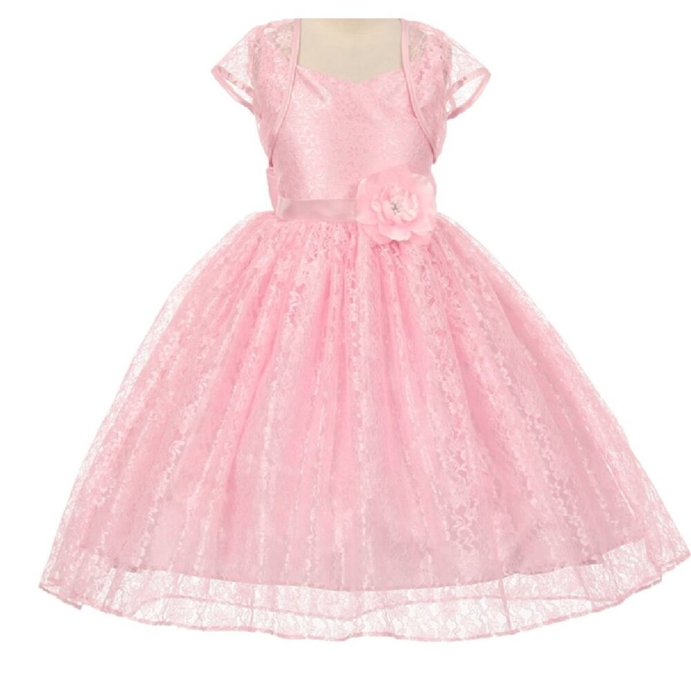 2PCS Set Floral Lace Hi Low Bolero Party Birthday Holiday Flower Girl Dress New